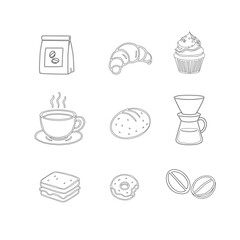 Hand Drawn Coffee and Dessert Vector Set. A curated collection of minimalist hand-drawn coffee and sweet treats illustrations. Modern coffee shop vector set featuring cups, pastries, and desserts.