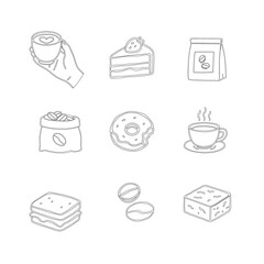 Hand Drawn Coffee and Dessert Vector Set. A curated collection of minimalist hand-drawn coffee and sweet treats illustrations. Modern coffee shop vector set featuring cups, pastries, and desserts.