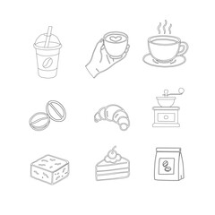 Hand Drawn Coffee and Dessert Vector Set. A curated collection of minimalist hand-drawn coffee and sweet treats illustrations. Modern coffee shop vector set featuring cups, pastries, and desserts.