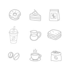 Hand Drawn Coffee and Dessert Vector Set. A curated collection of minimalist hand-drawn coffee and sweet treats illustrations. Modern coffee shop vector set featuring cups, pastries, and desserts.
