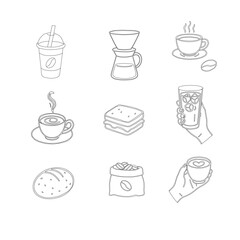 Hand Drawn Coffee and Dessert Vector Set. A curated collection of minimalist hand-drawn coffee and sweet treats illustrations. Modern coffee shop vector set featuring cups, pastries, and desserts.