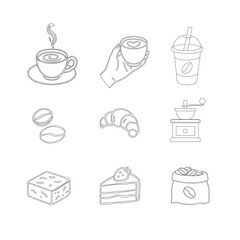 Hand Drawn Coffee and Dessert Vector Set. A curated collection of minimalist hand-drawn coffee and sweet treats illustrations. Modern coffee shop vector set featuring cups, pastries, and desserts.
