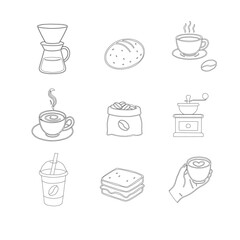 Hand Drawn Coffee and Dessert Vector Set. A curated collection of minimalist hand-drawn coffee and sweet treats illustrations. Modern coffee shop vector set featuring cups, pastries, and desserts.