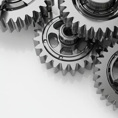 Intricate Interlocking Silver Metal Gears Rotating in a Seamless Mechanical Sequence on a Clean White Background with Subtle Reflections