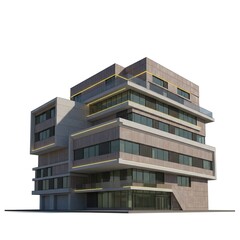 Modern architectural marvel featuring a multi-story concrete and glass office building with clean lines and contemporary design elements illuminated