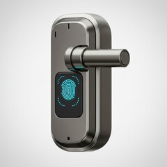 Modern Biometric Smart Door Lock with Integrated Fingerprint Scanner and Sleek Metallic Handle Featuring Glowing Blue Digital Interface for Enhanced