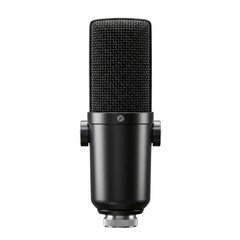 Professional Studio Condenser Microphone with Black Mesh Grill and Metallic Base Isolated on a Pure White Background Ideal for Podcasting Recording