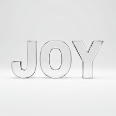 Radiant Three Dimensional Word JOY Illuminated with Soft Studio Lighting Against a Seamless Clean White Background Offering a Sense of Positivity and