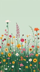 Minimalist Wildflower Background with Green Natural Colors for Design and Decoration