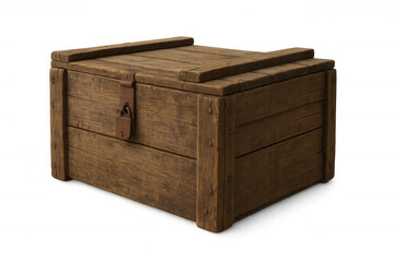 Wooden chest with rusty padlock, symbolizing mystery, security, and hidden treasure, on transparent background