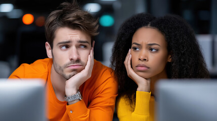 Two friends showing frustration in a late-night study session