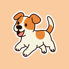 Happy Playful Beagle Puppy Sticker Running and Wagging Tail