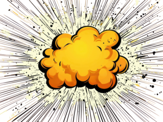Orange cloud explosion with radiating lines, comic-book style impact effect