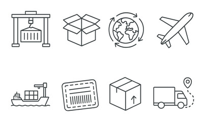 Logistics and shipping symbols on black gradient background