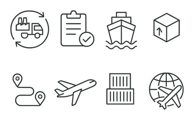 Logistics and shipping icons illustrating global supply chain concepts