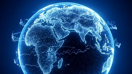 Illuminated digital globe showcasing Africa with data streams in background - Powered by Adobe