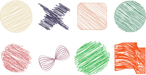 set of different colored brush scirbble icons. Vector illustration.