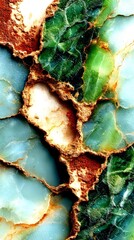 Elegant green and white stone surface showcasing natural patterns and textures formed by mineral deposits and geological activity - High Contrast