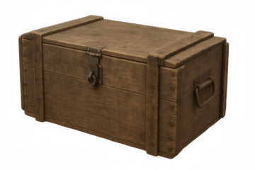 Old wooden storage chest with metal latch, offering vintage treasure, antique container, discovery, journey, adventure concepts