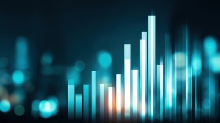 Abstract Data Visualization with Bright Bars Over a Blurred Background for Modern Business and Financial Analysis Figures and Graphs Representation