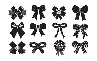 Trendy cute abstract assorted different styles Black bows flat style icons design elements set on white background