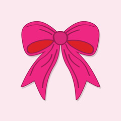 Single cute vivid pink decorative simple girly ribbon bow icon design element card on soft pink background