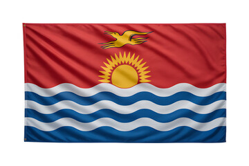 Fototapeta premium Celebrating Kiribati's vibrant culture with its flag featuring a golden frigatebird and rising sun over the ocean waves