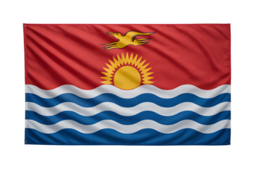 Celebrating Kiribati's vibrant culture with its flag featuring a golden frigatebird and rising sun over the ocean waves