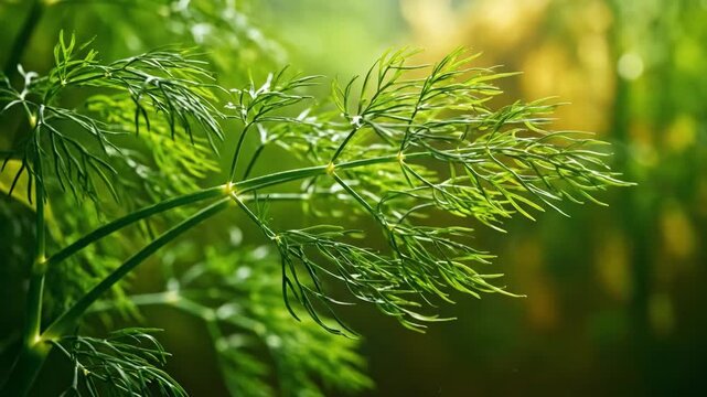 Close-up of fresh green dill herb growing in a garden setting.