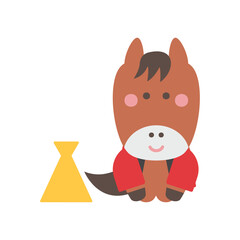 メガホンを置いて挨拶する法被姿のかわいい馬のキャラクターイラスト素材