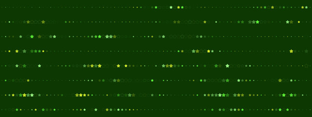 Seamless Abstract Pattern of Luminous Green and Yellow Stars and Tiny Dots Arranged in Horizontal Lines on a Deep Green Backdrop
