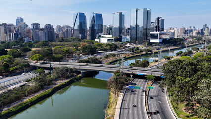 Cidade Jardim Bridge At Sao Paulo In Brazil. Downtown Cityscape. Freeway Road Scenery. Urban Landscape. Cidade Jardim Bridge At Sao Paulo In Brazil. Metropolis District. Sao Paulo Brazil.