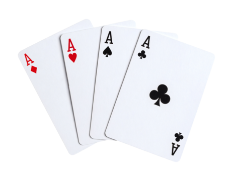 Four aces spread out, symbolizing winning fortune and high stakes in casino games and card play