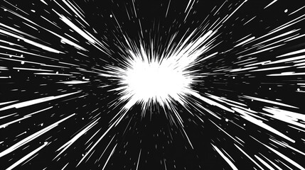 White speed lines streak across a black background, creating a dynamic anime-style effect, visualizing high velocity, action, flash movement, and superhero manga energy.