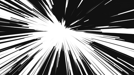 White speed lines streak across a black background, creating a dynamic anime-style effect, visualizing high velocity, action, flash movement, and superhero manga energy.