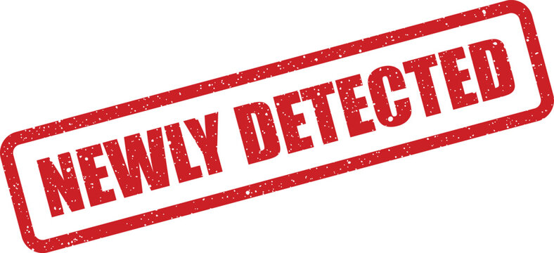 Distressed red ink stamp featuring the uppercase text NEWLY DETECTED in a bold font for new findings or alerts