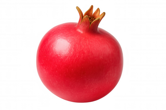 Whole red pomegranate fruit with crown, fresh and ripe, transparent background, healthy food concept