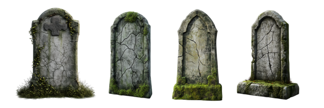Ancient weathered gravestones covered in moss and ivy, evoking a sense of history and timelessness
