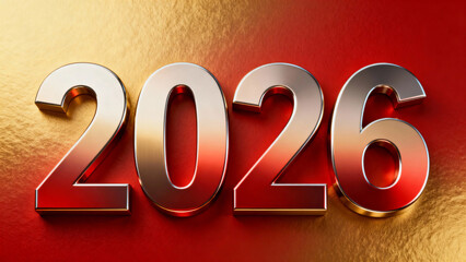3D metallic numbers 2026 on a gradient red and gold background