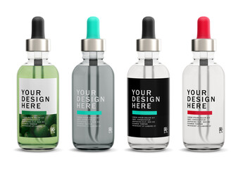 Transparent Dropper Serum Bottle Mockup PSD - Editable Label & Liquid