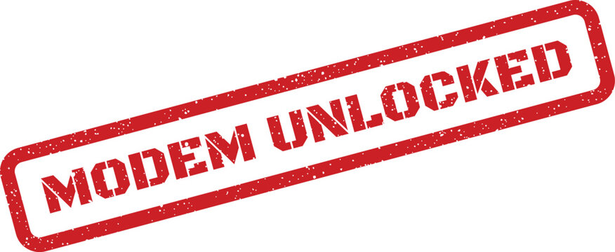 Distressed red rubber stamp displaying MODEM UNLOCKED text, symbolizing network access permission