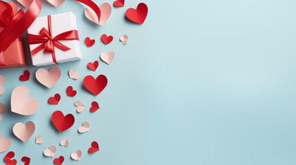 Gift box with red hearts, concept of a holiday