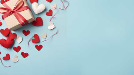 Gift box with red hearts, concept of a holiday