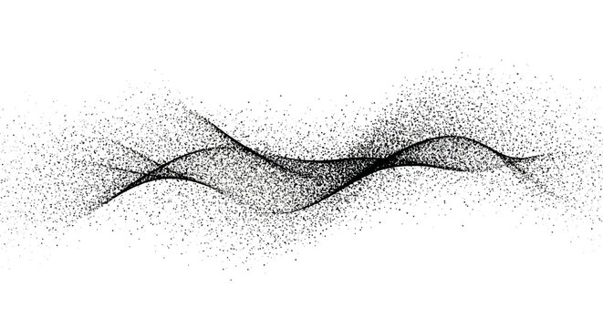 Abstract black particle wave creating a dynamic digital soundwave effect, isolated on a white background for graphic design