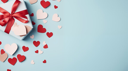 Gift box with red hearts, concept of a holiday