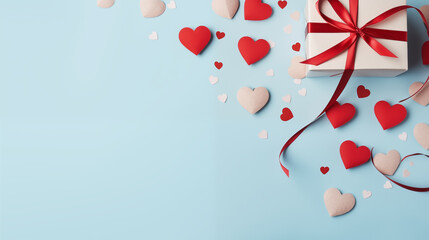 Gift box with red hearts, concept of a holiday