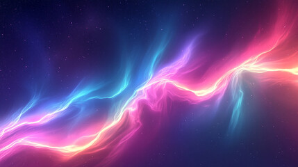 Fototapeta premium Abstract Aurora Borealis with neon glowing lines in the polar night sky, illustrating the cosmic wonder of northern lights, ultraviolet hues, and nature’s magical phenomenon.