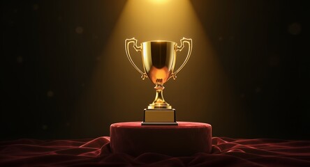 Gold Trophy on Stage with Spotlight