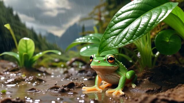 Frogs in the Rain: Serene Nature Moment