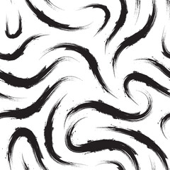 Abstract Black Brush Strokes On White Background Seamless Pattern